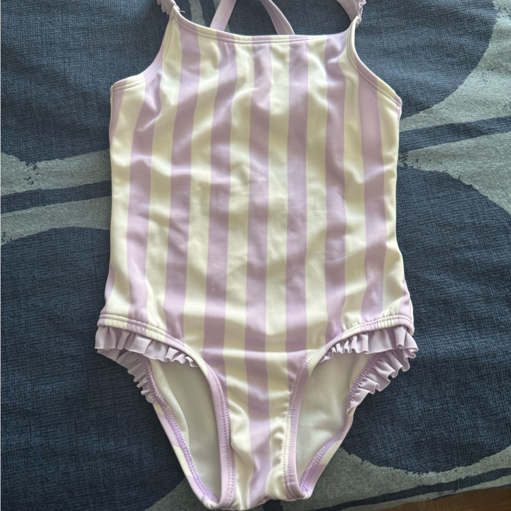 Cat & Jack Lavender and White Striped Swimsuit